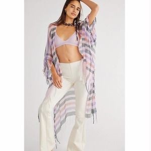 46) FREE PEOPLE Tan Lines Woven Kimono in Mauve Combo NWOT one size!